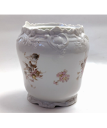 Porcelain Cookie Jar / Vase / Planter White Pink Floral Embossed - $25.00