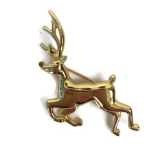 Vintage Monet Running Deer Stag Pin Brooch Costume Jewelry Gold Toned 2&quot; - £9.68 GBP