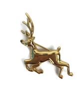 Vintage Monet Running Deer Stag Pin Brooch Costume Jewelry Gold Toned 2&quot; - £9.54 GBP