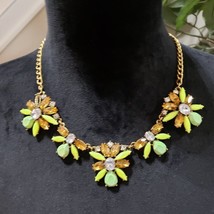 J. Crew Womens Neon Crystal Rhinestone Floral Shape Statement Necklace - $29.70