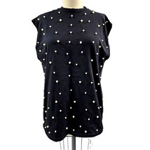 NWT Asos 100% Cotton Black Tunic Top Faux Pearl Design Sleeveless Sz M - $57.42