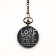 Motivational Christian Pocket Watch, Greater Love Has No One Than This: ... - $39.15