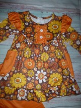 NEW Boutique Floral Orange Tunic Dress Ruffle Leggings Outfit - £10.38 GBP