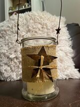Rustic Hanging Glass Candle Holder Burlap Star Farmhouse Decor - $18.80