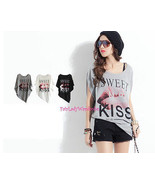 Japan Relaxed Asymmetrical Graphic Big Lip Sweet Kiss KNit T Shirt! - $265.60 MXN