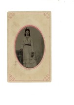 CIRCA 1860&#39;S  CDV Cartouche TINTYPE Beautiful Young Woman White Victorian Dress - £13.13 GBP