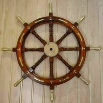 36&quot; Handmade Wooden Steering Ship Wheel Nautical Ship Wheel Brass Anchor... - £132.74 GBP