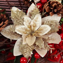 10 Pcs Christmas Glitter Artificial Poinsettia Flowers 6Inch Christmas W... - £26.73 GBP