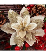 10 Pcs Christmas Glitter Artificial Poinsettia Flowers 6Inch Christmas W... - £26.72 GBP