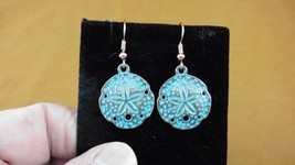 (ee805-1) copper 3/4&quot; diameter Sand dollar dangle earrings sea shell jewelry - $12.19