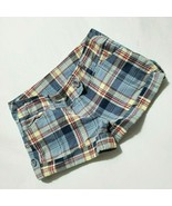 Y2K Plaid Shorts Cuffed JR 3 Vtg Blue Red Low Rise Stretch Hot Pants Tra... - $545.63 MXN