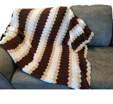 Vintage Handmade Granny Afghan Crochet Throw Blanket Brown Beige Neutral 60s 70s - £31.93 GBP