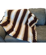 Vintage Handmade Granny Afghan Crochet Throw Blanket Brown Beige Neutral... - £31.38 GBP