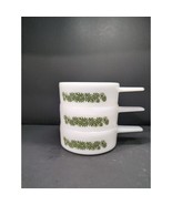Green Herb Pattern Milk Glass Bowl Trio, Ovenware Small Dish Set with Ha... - $54.31 CAD