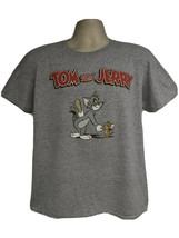 Tom and Jerry Mens Gray Graphic T-Shirt Large TV Cartoon Cat Mouse Hanna Barbera - £15.81 GBP
