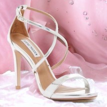 8 Steve Madden Shimmer Silver Stiletto 4 1/4&quot; High Heel Shoes Strappy Cr... - $50.59