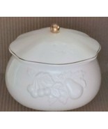 Vintage Teleflora Serving Bowl Tureen White and Gold Trim Embossed Fruit  - $32.00