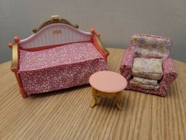 Fisher Price Loving Family Dollhouse Pink Furniture Daybed, Chair &amp; Side... - $20.58
