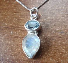 Faceted Moonstone and Blue Topaz Teardrop 925 Sterling Silver Necklace - £14.42 GBP