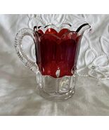 Vintage EAPG Ruby and Clear Glassware Creamer Scalloped Rim Ornate Handle - €12,66 EUR