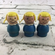 Fisher Price Little People Vintage ALL WOOD (plastic Hair) Blue Girl Pig... - $14.84