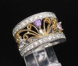 925 Silver - Vintage Dainty Two Tone Amethyst Spinel &amp; Topaz Ring Sz 7 -... - $46.29