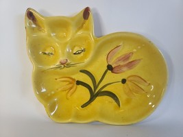 Los Angeles Potteries California Hand Painted Yellow Cat Dish 83-C-7.25”x6” - £8.84 GBP
