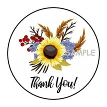 30 Thank You Envelope Seals Labels Stickers 1.5&quot; Round Sunflower Berries Autumn - £5.98 GBP