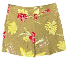 Vintage 90s Tan Red Yellow Linen Floral Hawaiian Hibiscus Floral Mini Sk... - $24.29
