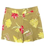 Vintage 90s Tan Red Yellow Linen Floral Hawaiian Hibiscus Floral Mini Sk... - $33.07 CAD