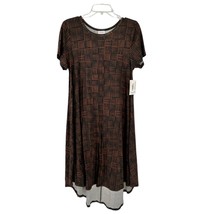 LuLaRoe Retired Carly Dress S Black Brown Print SS Hi-Low Hem NWT - £15.00 GBP