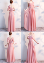 BLUSH Chiffon Bridesmaid Dresses Blush Pink Spaghetti Cap Sleeve Maxi Prom Dress image 6
