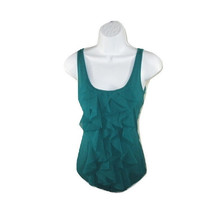 NY &amp; Co Blouse Scoop Neck Front Sleeveless Tiered Ruffle Green Women&#39;s Size XS - £6.68 GBP