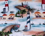 Cotton Beach Boats Lighthouses Ocean Vacation Fabric Print by the Yard D... - £10.13 GBP