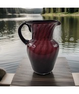 Vintage Purple Amethyst Plum Handle Blown Art Glass Pitcher Pour Lip W H... - $241.39 MXN