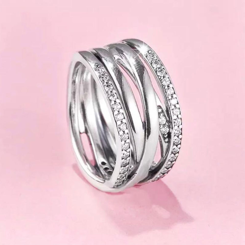 925 Sterling Silver Entwine Ring with Clear Zirconia For Women