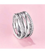 925 Sterling Silver Entwine Ring with Clear Zirconia For Women - £20.09 GBP