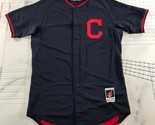 Vintage Cleveland Indians Jersey Mens 44 Navy Blue Red Button Team Issued - $79.19