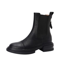 Autumn/Winter Women Shoes Leather Boots Women Round Toe Chunky Boots Black Boots - £110.93 GBP