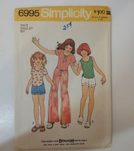 Simplicity 6995 Size 8 Girls&#39; Pullover Top Hip-Hugger Pants Shorts Stretch Knit - £10.11 GBP