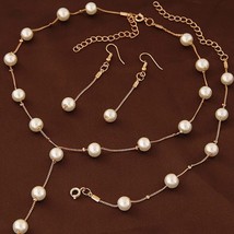 FORSEVEN Korean Fashion Sweet Simulated Pearl Link Chain Necklace Drop Earring B - £10.48 GBP