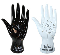 Black And White Fortune Teller Palmistry Hand Palms Ceramic Jewelry Hold... - $35.99