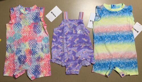 Primary image for LOT OF 3 - Hurley Infant Baby Girl's Romper Jumpsuit Size 3M 3 Months NEW
