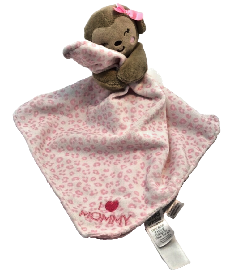 Carters Monkey Child Of Mine I Love Mommy Security Blanket Plush Lovey Pink READ - $9.89