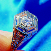 Earth mined Diamond Deco Engagement Ring Estate Antique Belais Solitaire 18k - $1,838.66 CAD