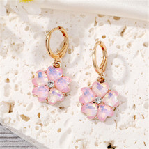 Pink Crystal &amp; Cubic Zirconia Floral Drop Earrings - £11.18 GBP