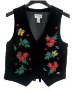 Women&#39;s Size PM Embroidered Floral Petite Black Velour Vest Westbound Ho... - $19.34 CAD