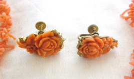 VINTAGE PAIR ROSE MOTIF FAUX CORAL EARRINGS - SCREW BACKS - $8.91