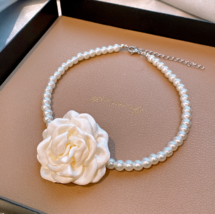 French vintage rose flower pearl necklace super fairy collarbone chain - $19.80