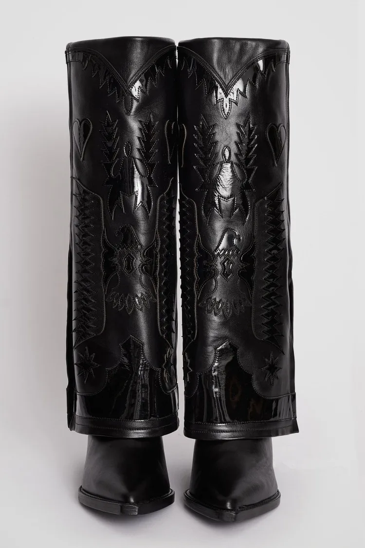 Womens Ethnic Embroidery Pointed Toe Knee Thigh Boots Chelsea Western  Heel boy  - £229.62 GBP